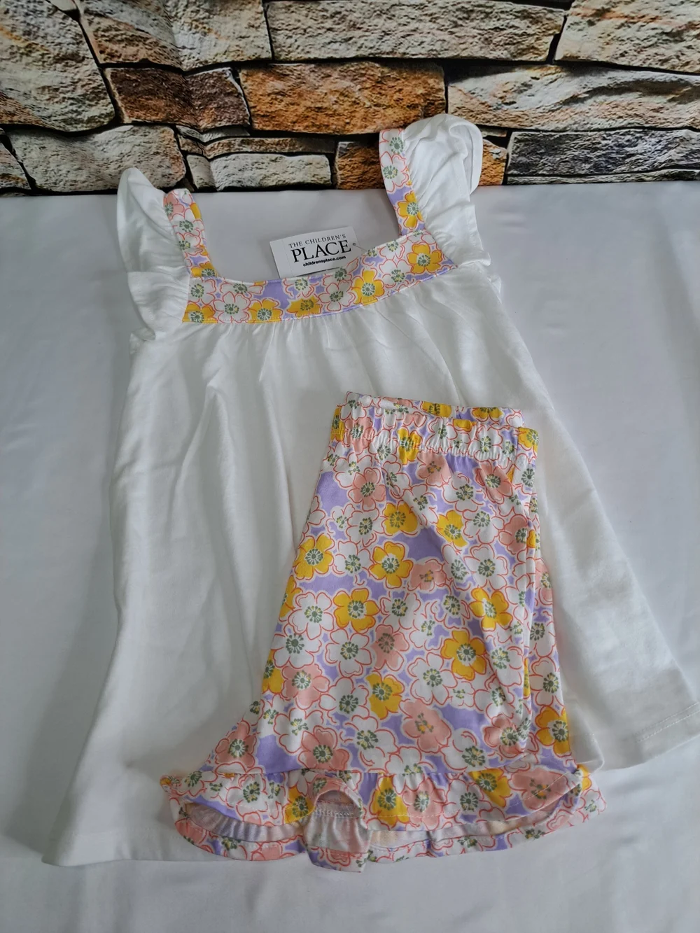 The Children's Place White & Floral Girls Tank Top with Floral Shorts